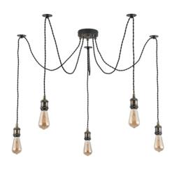 Kairui Lighting Industrial 5-Light Spider Pendant 1.5m Braided Cable Bulbs Included in Black - thumbnail 3