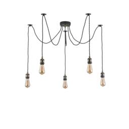 Kairui Lighting Industrial 5-Light Spider Pendant 1.5m Braided Cable Bulbs Included in Black - thumbnail 2