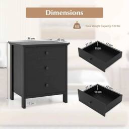 VOGREX Black 3-Tier Wooden Side Cabinet Coffee Telephone Table - thumbnail 2