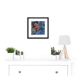 Artery8 Benda Woman Riding Zebra Snake Painting 8X8 Inch Square Wooden Framed Wall Art Print Picture with Mount in Black - thumbnail 2