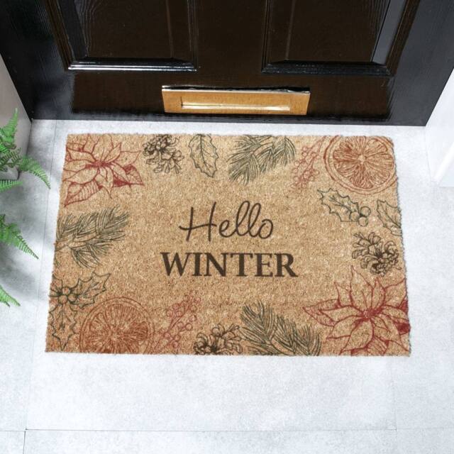 Artsy Mats Hello Winter Coir Doormat (60 x 40cm) in Brown - Size: 40 x 60 cm - image 1