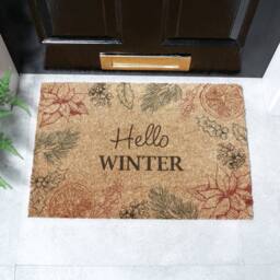 Artsy Mats Hello Winter Coir Doormat (60 x 40cm) in Brown - Size: 40 x 60 cm - thumbnail 1