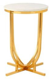Orsina Curved Base Side Table, Decorative Settee Side Table, Sturdy Gold Finish Bedside Table, Metallic Small Table