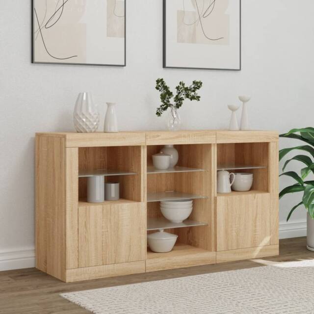 Berkfield Home Sideboard with LED Lights Sonoma Oak 123x37x67 cm in Natural - Size: 123 x 37 x 67 cm - image 1