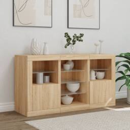 Berkfield Home Sideboard with LED Lights Sonoma Oak 123x37x67 cm in Natural - Size: 123 x 37 x 67 cm