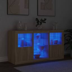 Berkfield Home Sideboard with LED Lights Sonoma Oak 123x37x67 cm in Natural - Size: 123 x 37 x 67 cm - thumbnail 4