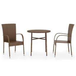 Berkfield Home 3 Piece Garden Dining Set Poly Rattan Brown