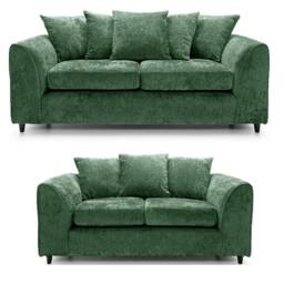 Furnishings For Less UK Monaco Chenille Fabric Sofa Set 3 & 2 Seater Sofa Scatter Back Curved Arm in Green - thumbnail 1
