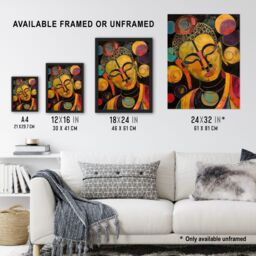 Artery8 Buddha Statue Meditating Head Colourful Painting Framed Art Print in Mustard - Size: A4 - thumbnail 3