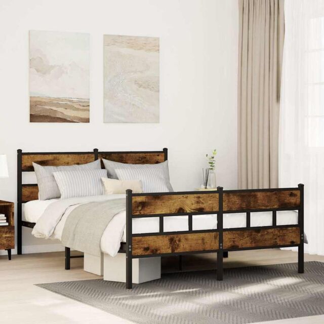 Berkfield Home Metal Bed Frame without Mattress Smoked Oak 135x190 cm Double in Brown - image 1