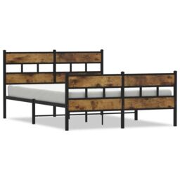Berkfield Home Metal Bed Frame without Mattress Smoked Oak 135x190 cm Double in Brown - thumbnail 2
