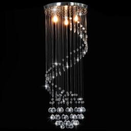 Berkfield Home Beautiful Ceiling Lamp with Crystal Beads Silver Spiral G9 - thumbnail 3