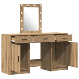 Berkfield Home 3 Piece Dressing Table Set with LED Artisan Oak Engineered Wood in Brown - thumbnail 5