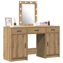 Berkfield Home 3 Piece Dressing Table Set with LED Artisan Oak Engineered Wood in Brown - thumbnail 3