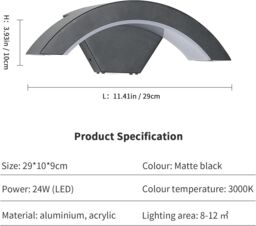 COMELY Outdoor Wall Lights, 24W Waterproof IP65 Black Wall Lights, 3000K - thumbnail 8