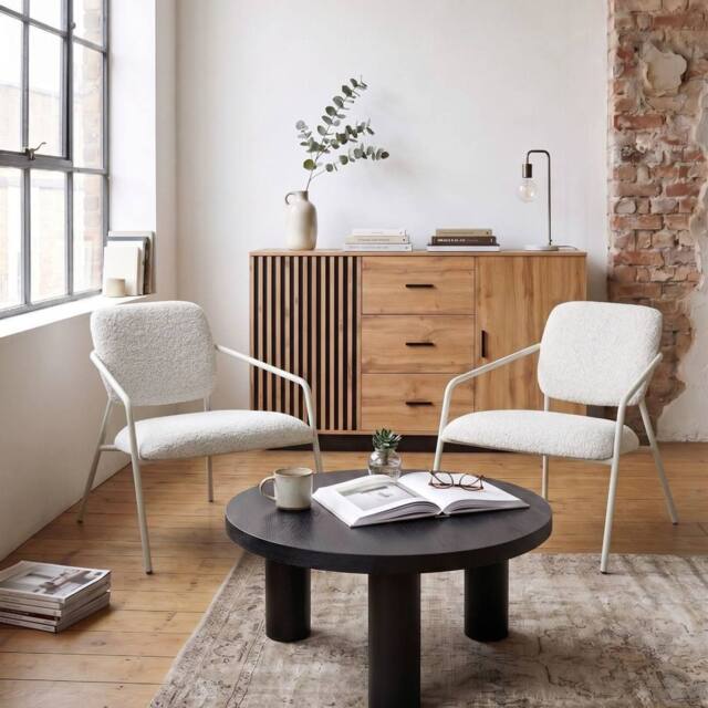 Wyld and Coco Set of 2 Off-White Fabric Armchairs with Metal Legs in White - image 1