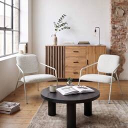 Wyld and Coco Set of 2 Off-White Fabric Armchairs with Metal Legs in White - thumbnail 1