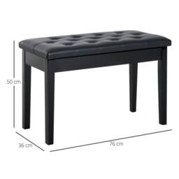 KORVIXA Faux Leather Piano Stool Black with Storage - Size: 0.6m2 - thumbnail 2