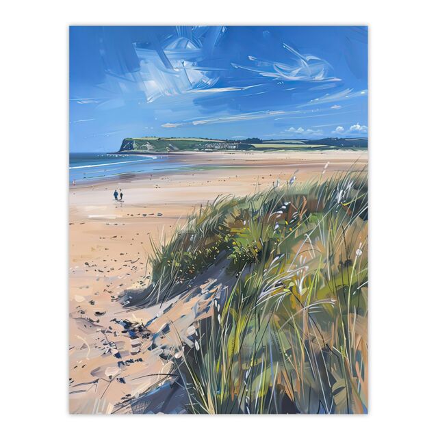 "Artery8 Alnmouth Beach Painting Spring Coastal England Wall Art Print in Blue - Size: W12"" x H16""" - image 1