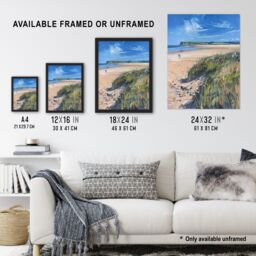 "Artery8 Alnmouth Beach Painting Spring Coastal England Wall Art Print in Blue - Size: W12"" x H16""" - thumbnail 3