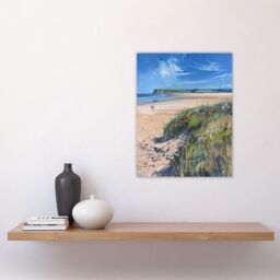 "Artery8 Alnmouth Beach Painting Spring Coastal England Wall Art Print in Blue - Size: W12"" x H16""" - thumbnail 4