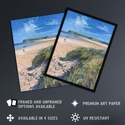"Artery8 Alnmouth Beach Painting Spring Coastal England Wall Art Print in Blue - Size: W12"" x H16""" - thumbnail 2