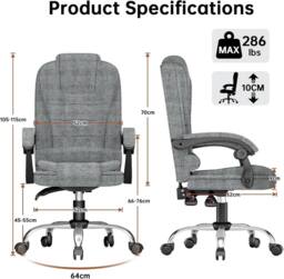 Gartistgo Ergonomic Fabric Executive Office Chair in Mid Grey - thumbnail 3