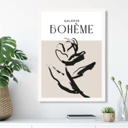 ARTZE Beige & Black Rose Boho Sketch Floral Framed Print SIZE: A2 with White Frame - Size: A4 - thumbnail 2