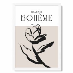 ARTZE Beige & Black Rose Boho Sketch Floral Framed Print SIZE: A2 with White Frame - Size: A4 - thumbnail 1