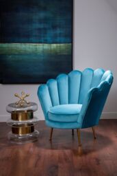 Orsina Glamorous Design Pink Scalloped Chair, Sturdy Occassional Arm Chair, Stylish Armchair For Livingroom in Blue - thumbnail 2