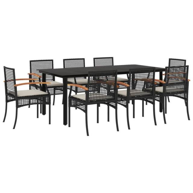 Berkfield Home 9 Piece Garden Dining Set with Cushions Black Poly Rattan - image 1