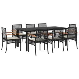 Berkfield Home 9 Piece Garden Dining Set with Cushions Black Poly Rattan - thumbnail 1