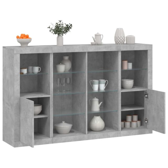 Berkfield Home Sideboards with LED Lights 3 pcs Concrete Grey Engineered Wood - image 1
