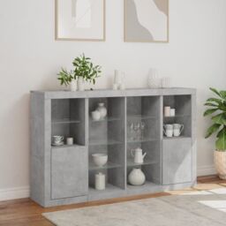 Berkfield Home Sideboards with LED Lights 3 pcs Concrete Grey Engineered Wood - thumbnail 4
