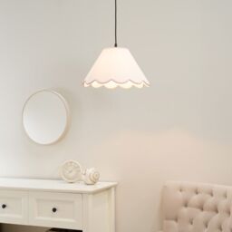 ValueLights Florie Natural Linen Small Tapered Lamp Shade with Scallop Pastel Trim in Pink - thumbnail 1