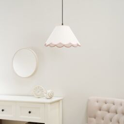 ValueLights Florie Natural Linen Small Tapered Lamp Shade with Scallop Pastel Trim in Pink - thumbnail 3