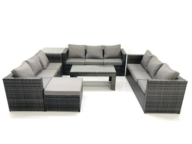Fimous Outdoor Garden Furniture Set 10 Seater Rattan Sofa Set with Coffee Table Big Footstool Side Table Dark Grey Mixed - image 1