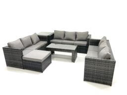 Fimous Outdoor Garden Furniture Set 10 Seater Rattan Sofa Set with Coffee Table Big Footstool Side Table Dark Grey Mixed - thumbnail 2