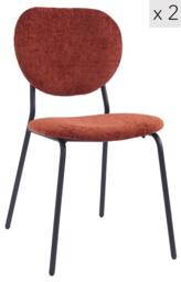 Nordlys Set of 2 Scandinavian Dining Chairs with Metal Buttoned Backrests in Red - thumbnail 1