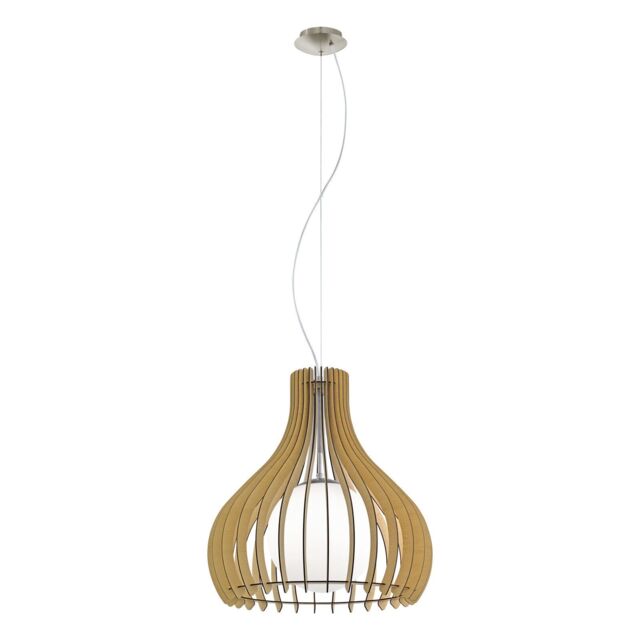 Loops Pendant Ceiling Light Satin Nickel Shade Maple White Wood Glass Bulb E27 1x60W in Metallics - image 1