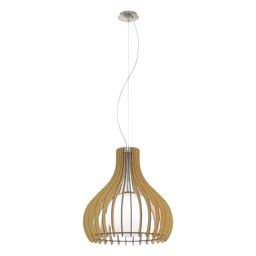 Loops Pendant Ceiling Light Satin Nickel Shade Maple White Wood Glass Bulb E27 1x60W in Metallics