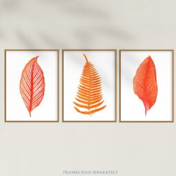Artery8 Wall Art Print Pack of 3 A4 Elegant Fern Frond Plant Tree Bright Orange Leaf Detailed Foliage Botanical Living Room s Set - thumbnail 5
