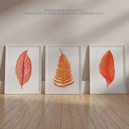 Artery8 Wall Art Print Pack of 3 A4 Elegant Fern Frond Plant Tree Bright Orange Leaf Detailed Foliage Botanical Living Room s Set - thumbnail 6
