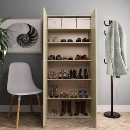 Berkfield Home Shoe Cabinet Sonoma Oak 80x35.5x180 cm Engineered Wood in Brown - thumbnail 3