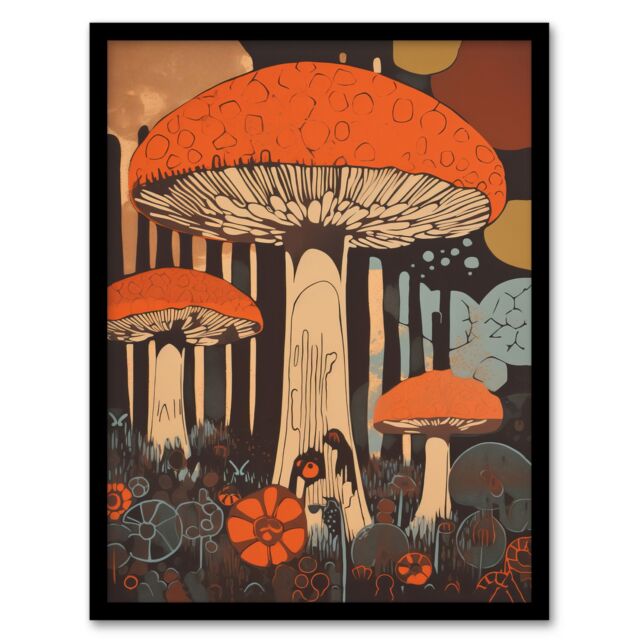 Artery8 Vintage Cep Mushroom Aesthetic Earthy Orange Boletus Kitchen Artwork Framed Wall Art Print A4 in Black - image 1