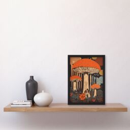 Artery8 Vintage Cep Mushroom Aesthetic Earthy Orange Boletus Kitchen Artwork Framed Wall Art Print A4 in Black - thumbnail 4