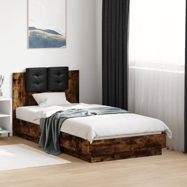 Berkfield Home Bed Frame with LED without Mattress Smoked Oak 75x190 cm Small Single in Brown - image 1