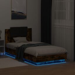 Berkfield Home Bed Frame with LED without Mattress Smoked Oak 75x190 cm Small Single in Brown - thumbnail 4