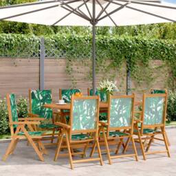 Berkfield Home Reclining Garden Chairs 8 pcs Green Fabric & Solid Wood - thumbnail 2