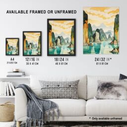 Artery8 Ha Long Bay Watercolour Painting Vietnam Limestone Islands In Emerald Waters Pastel Colour Seascape Unframed Wall Art Print Poster Home Decor - thumbnail 3